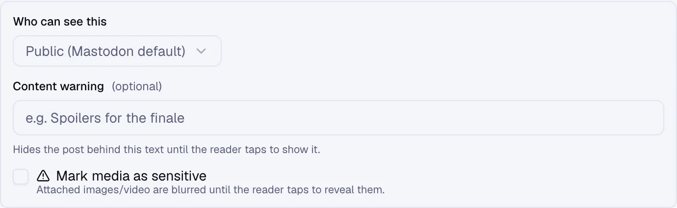 The post composer open on Mastodon in the Evan Chen workspace, with visibility and a content warning set.